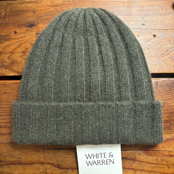 WHITE + WARREN CASHMERE RIBBED BEANIE - Picture 1 of 4